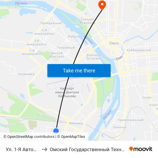 Ул. 1-Я Автомобильная to Омский Государственный Технический Университет map
