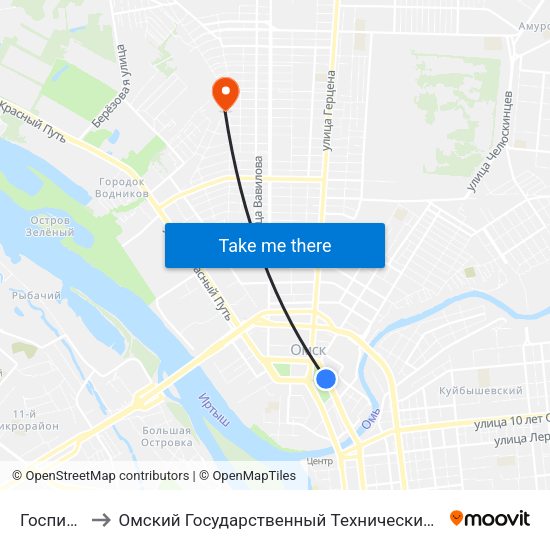 Госпиталь to Омский Государственный Технический Университет map