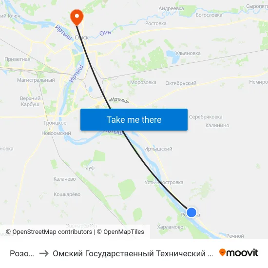 Розовка to Омский Государственный Технический Университет map