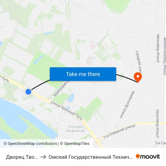 Дворец Творчества to Омский Государственный Технический Университет map