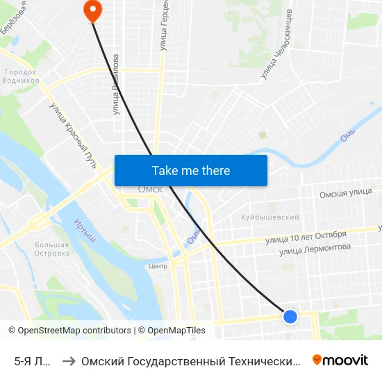5-Я Линия to Омский Государственный Технический Университет map
