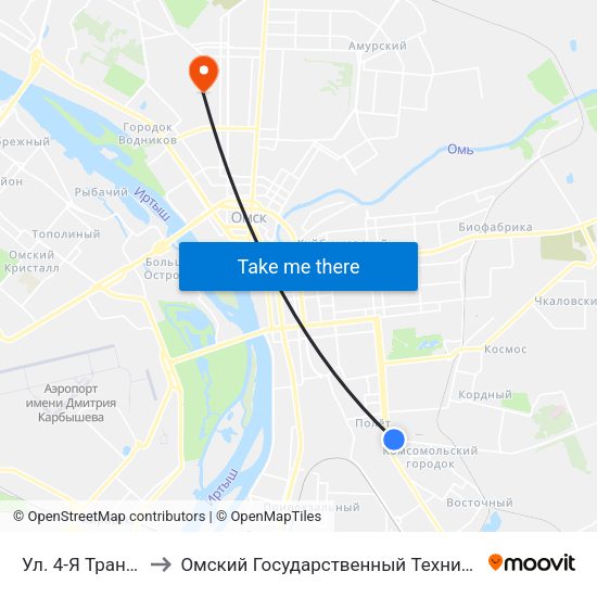 Ул. 4-Я Транспортная to Омский Государственный Технический Университет map
