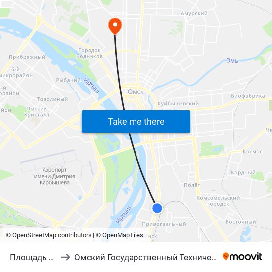 Площадь Серова to Омский Государственный Технический Университет map