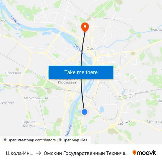 Школа-Интернат to Омский Государственный Технический Университет map