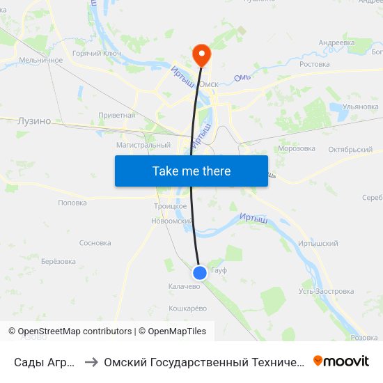 Сады Агрохимик to Омский Государственный Технический Университет map