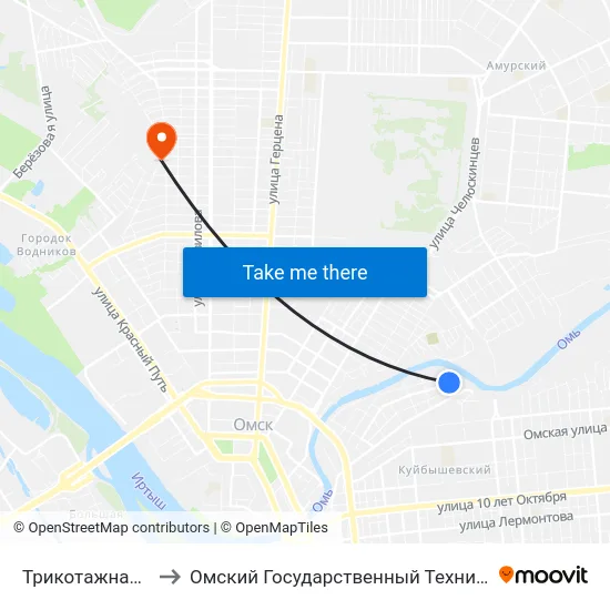Трикотажная Фабрика to Омский Государственный Технический Университет map