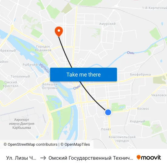 Ул. Лизы Чайкиной to Омский Государственный Технический Университет map