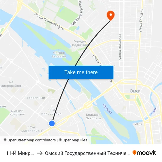 11-Й Микрорайон to Омский Государственный Технический Университет map