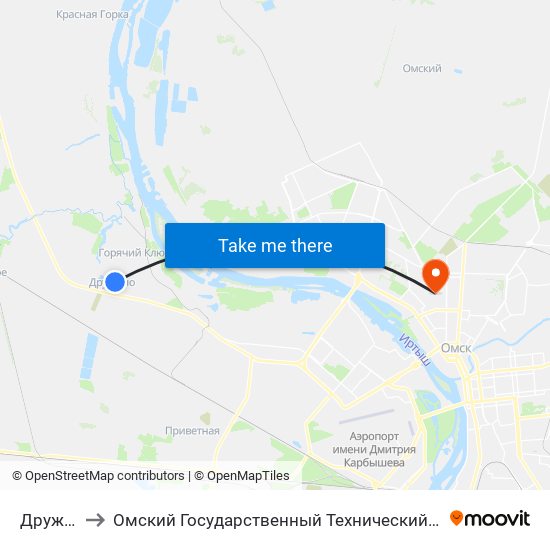 Дружино to Омский Государственный Технический Университет map