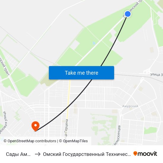 Сады Амурский to Омский Государственный Технический Университет map