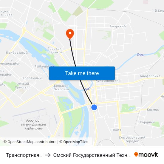 Транспортная Академия to Омский Государственный Технический Университет map