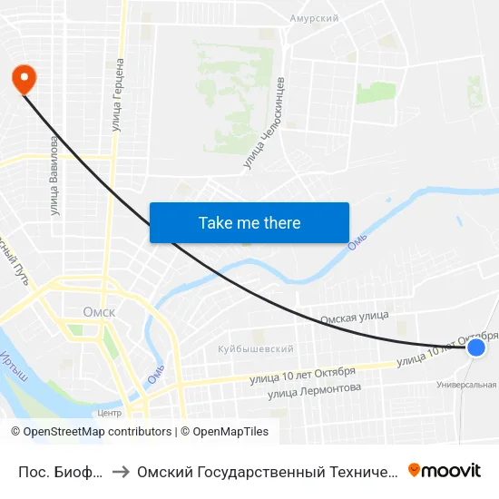 Пос. Биофабрика to Омский Государственный Технический Университет map