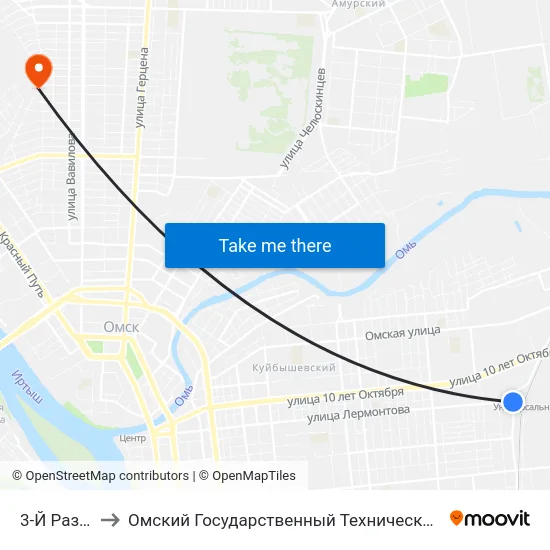 3-Й Разъезд to Омский Государственный Технический Университет map