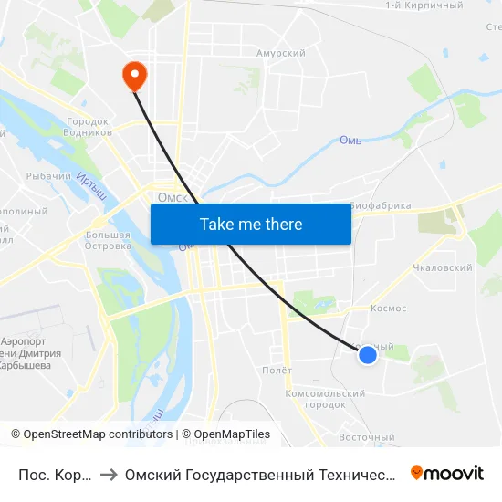 Пос. Кордный to Омский Государственный Технический Университет map
