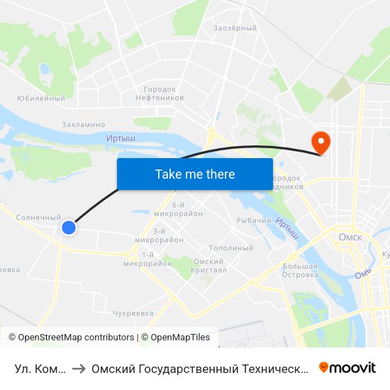 Ул. Комкова to Омский Государственный Технический Университет map