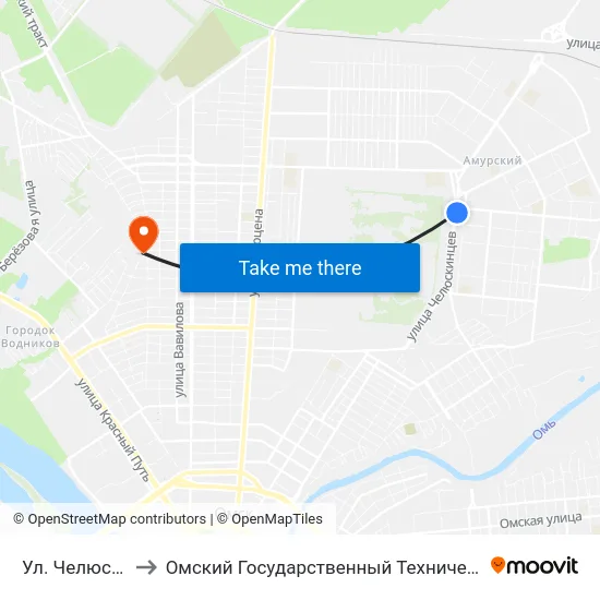 Ул. Челюскинцев to Омский Государственный Технический Университет map