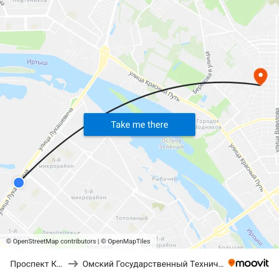 Проспект Комарова to Омский Государственный Технический Университет map