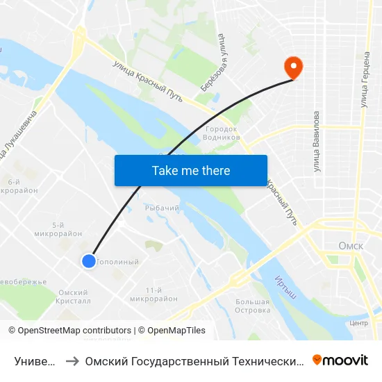 Универсам to Омский Государственный Технический Университет map