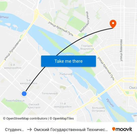Студенческая to Омский Государственный Технический Университет map