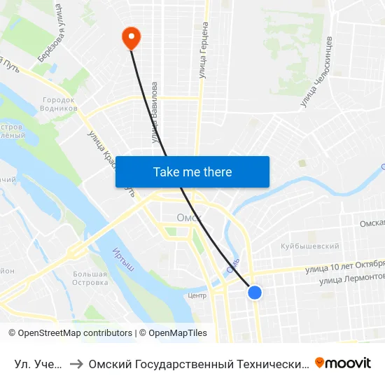 Ул. Учебная to Омский Государственный Технический Университет map