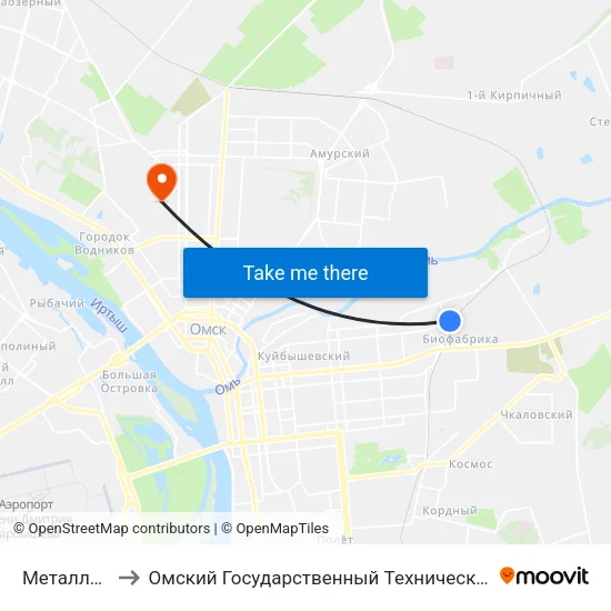 Металлобаза to Омский Государственный Технический Университет map