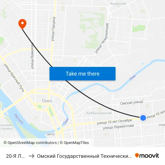 20-Я Линия to Омский Государственный Технический Университет map