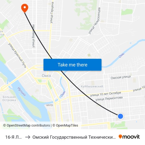 16-Я Линия to Омский Государственный Технический Университет map