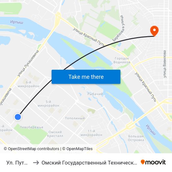 Ул. Путилова to Омский Государственный Технический Университет map