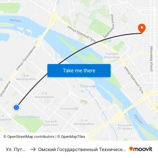 Ул. Путилова to Омский Государственный Технический Университет map