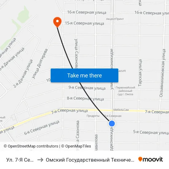 Ул. 7-Я Северная to Омский Государственный Технический Университет map