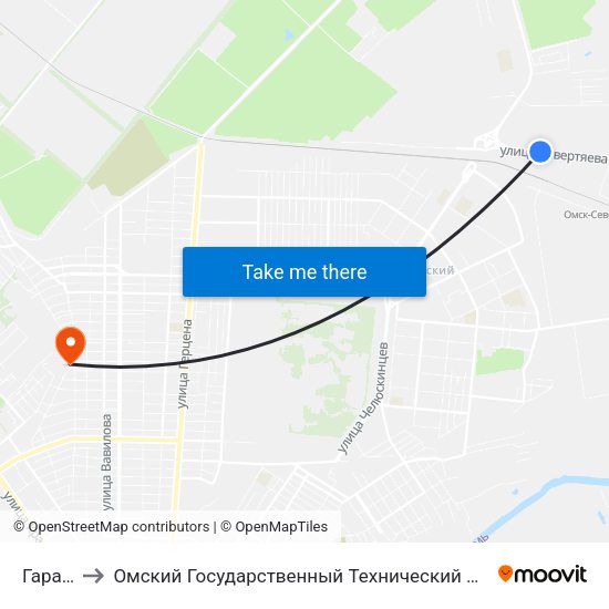 Гаражи to Омский Государственный Технический Университет map