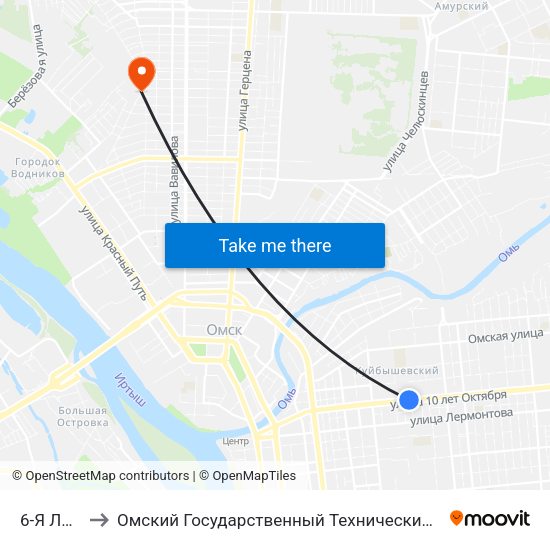 6-Я Линия to Омский Государственный Технический Университет map