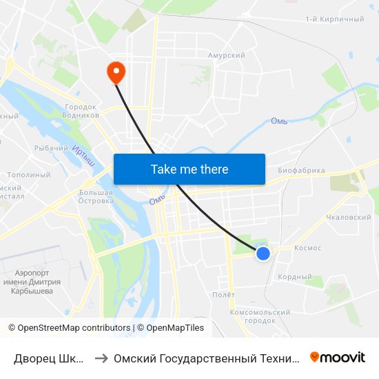 Дворец Школьников to Омский Государственный Технический Университет map