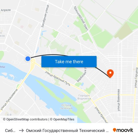 Сибади to Омский Государственный Технический Университет map