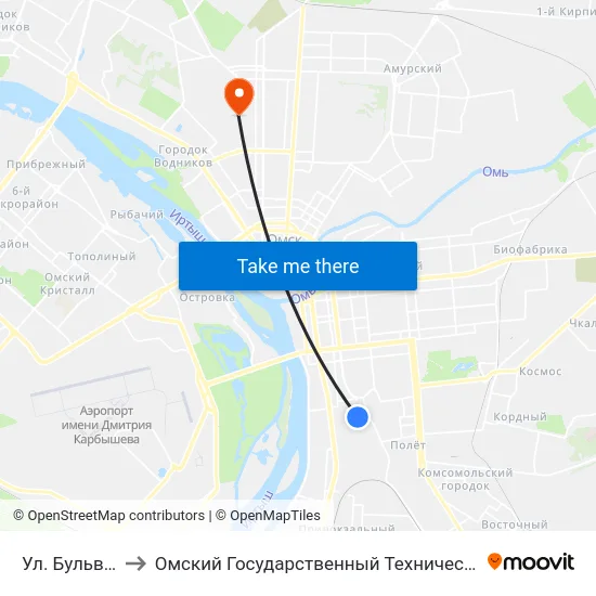 Ул. Бульварная to Омский Государственный Технический Университет map