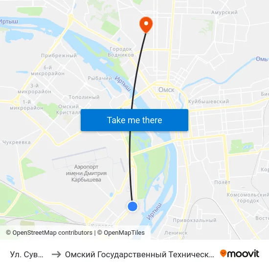 Ул. Суворова to Омский Государственный Технический Университет map
