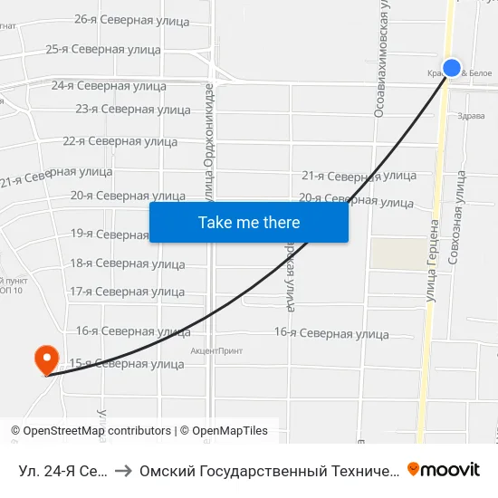 Ул. 24-Я Северная to Омский Государственный Технический Университет map