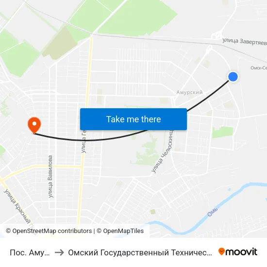 Пос. Амурский to Омский Государственный Технический Университет map