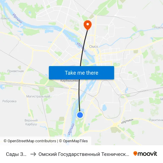 Сады Заря-2 to Омский Государственный Технический Университет map