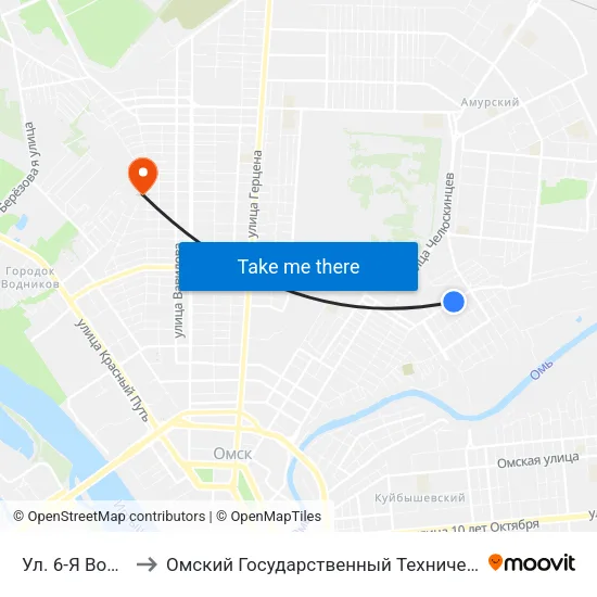 Ул. 6-Я Восточная to Омский Государственный Технический Университет map