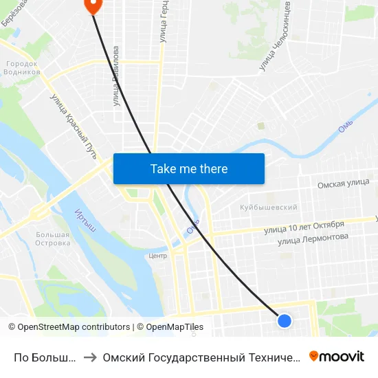 По Большевичка to Омский Государственный Технический Университет map