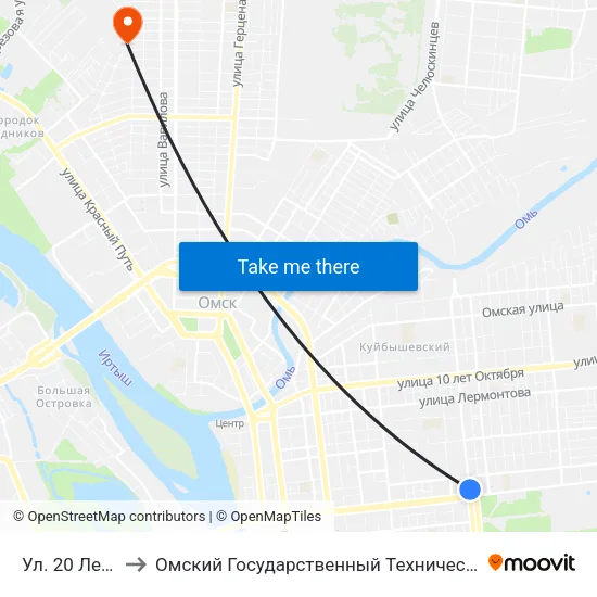 Ул. 20 Лет Ркка to Омский Государственный Технический Университет map