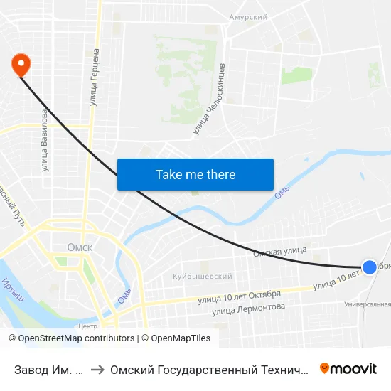 Завод Им. Попова to Омский Государственный Технический Университет map