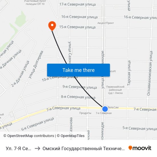 Ул. 7-Я Северная to Омский Государственный Технический Университет map