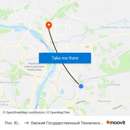 Пос. Южный to Омский Государственный Технический Университет map