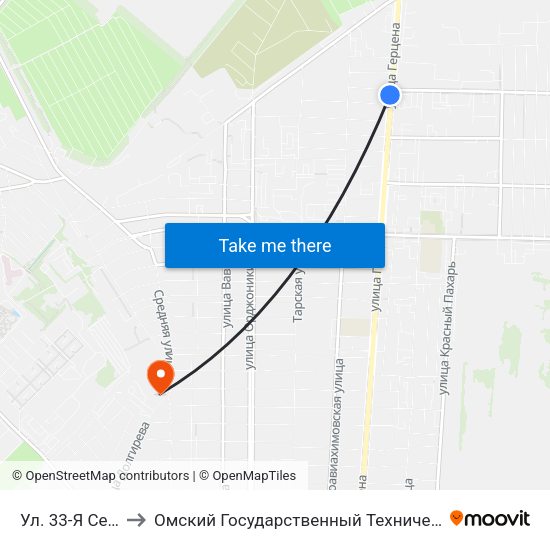 Ул. 33-Я Северная to Омский Государственный Технический Университет map