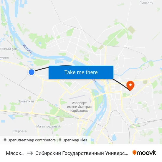 Мясокомбинат to Сибирский Государственный Университет Физической Культуры И Спорта map
