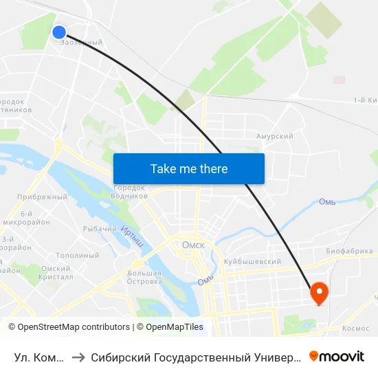 Ул. Коммунальная to Сибирский Государственный Университет Физической Культуры И Спорта map