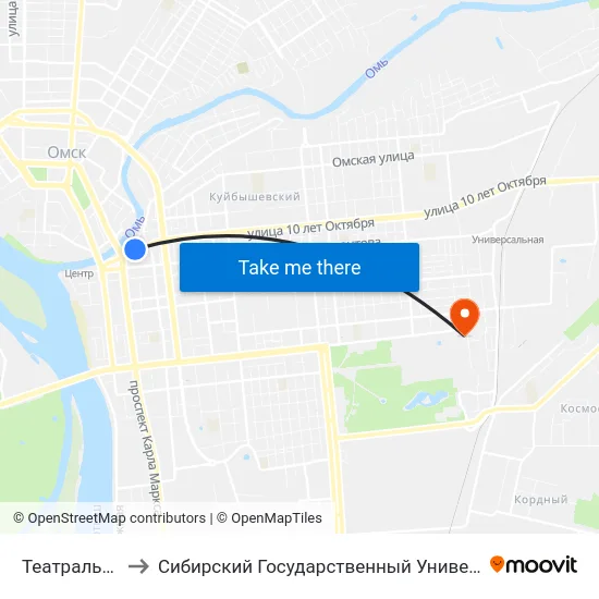 Театральная Площадь to Сибирский Государственный Университет Физической Культуры И Спорта map