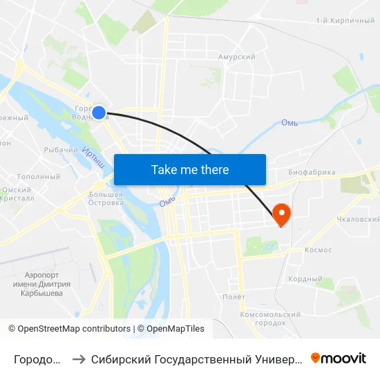 Городок Водников to Сибирский Государственный Университет Физической Культуры И Спорта map
